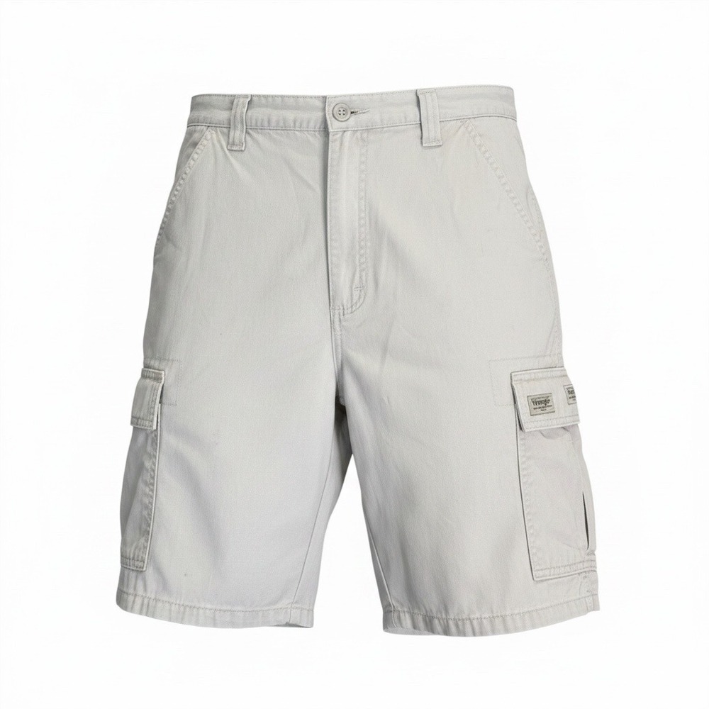 Wrangler Authentic Issue Cargo Shorts 32 Stone-Gray Cotton Workwear Utility